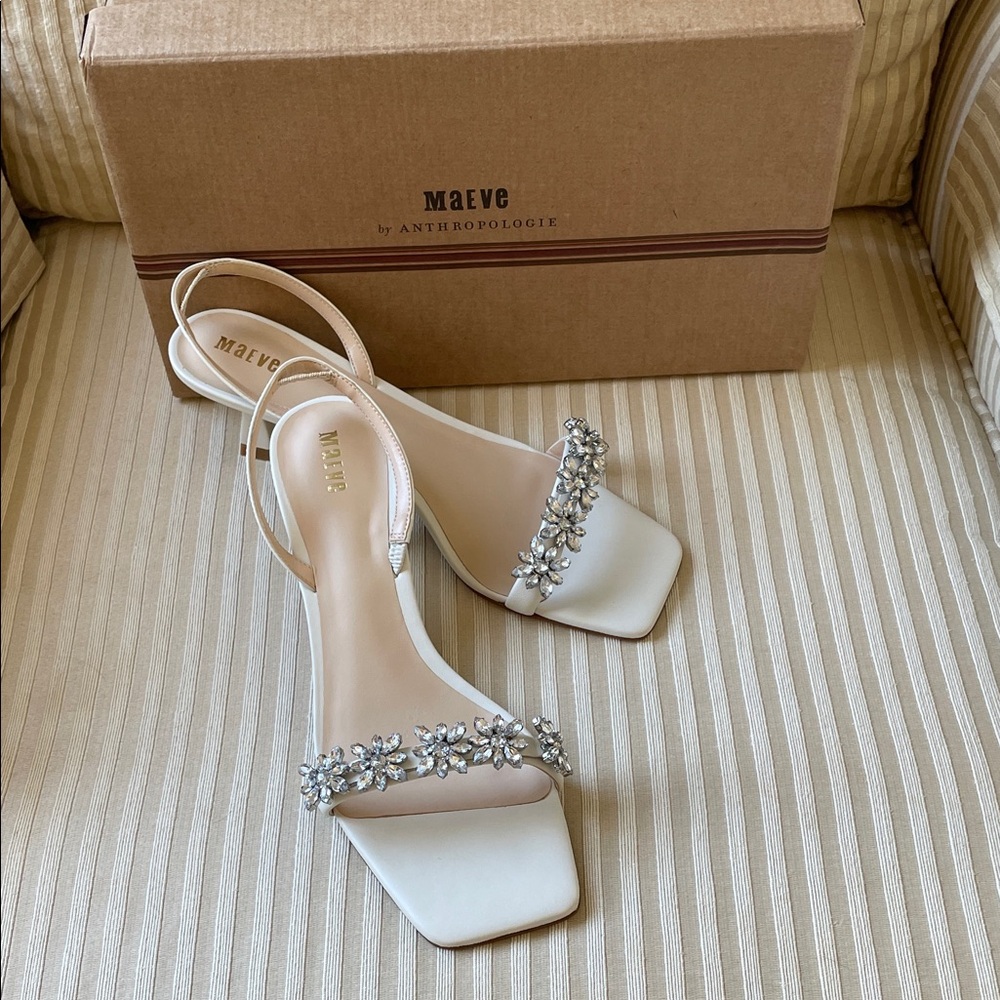 Anthropologie Cream Embellished Heels
